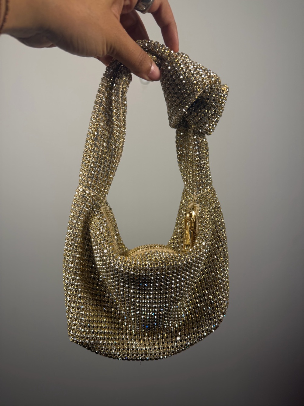Madison West Gold Rhinestone Crystal Hobo Shoulder Bag Knotted Handle